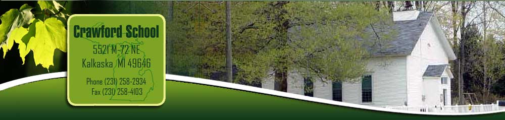 Graphic image of school address and photo of school