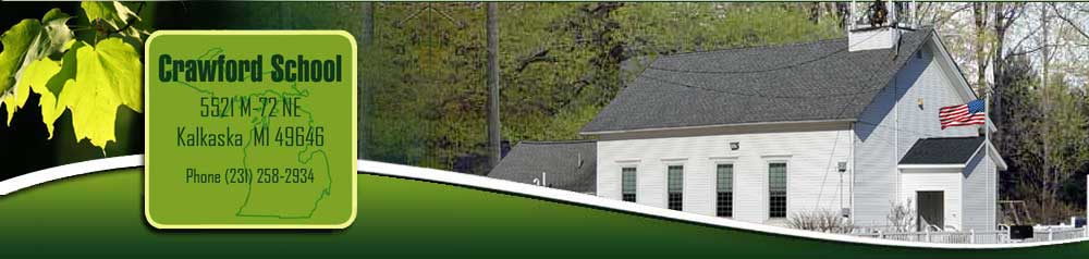 Graphic image of school address and photo of school